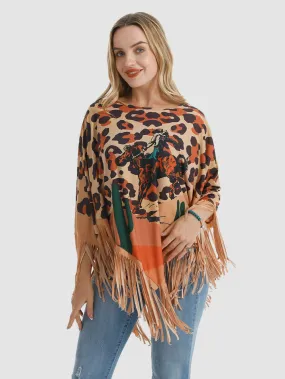 Montana West Leopard Rodeo Graphic Fringe Poncho