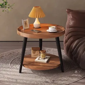 2 Layer Bamboo  Round Coffee Table Nordic Minimalist Living Room Side Table