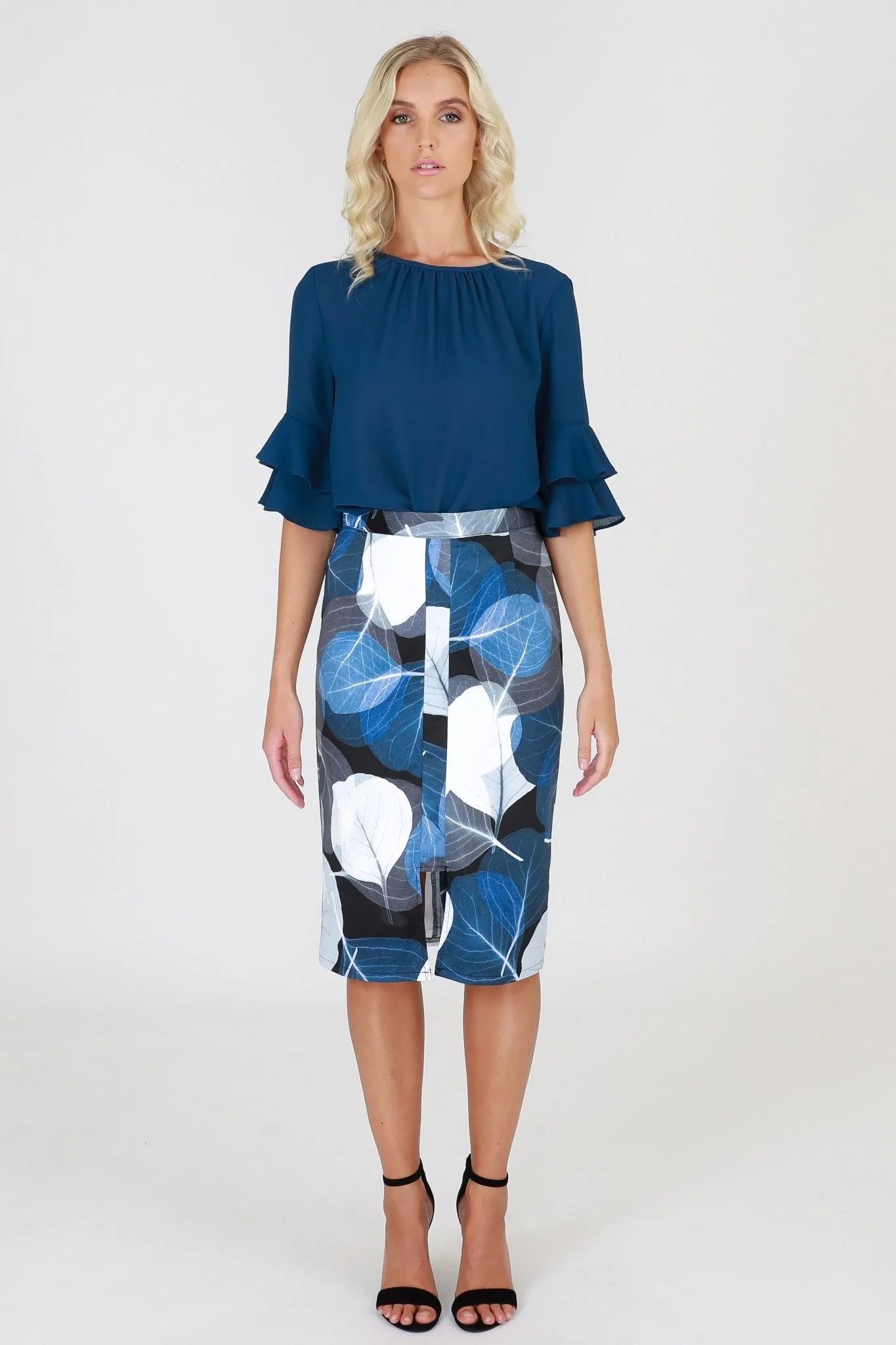 3RD Love Endless Skies Print Pencil Skirt