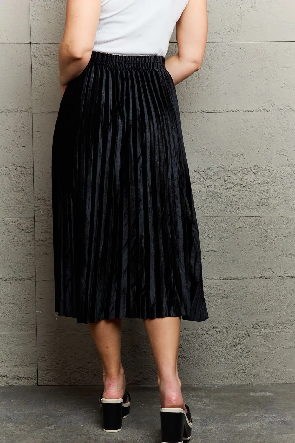 Accordion Pleated Flowy Midi Skirt