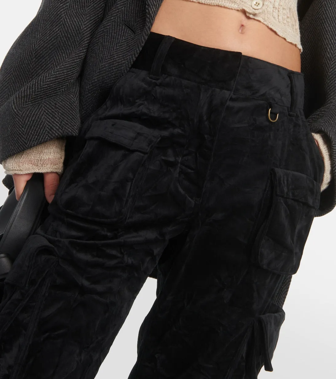 Acne Studios Velvet Mid Rise Cargo Pants, Black