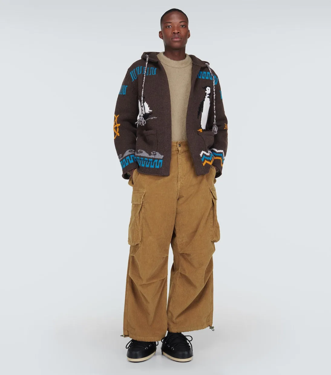 Alanui Velvet Corduroy Cargo Pants, Brown