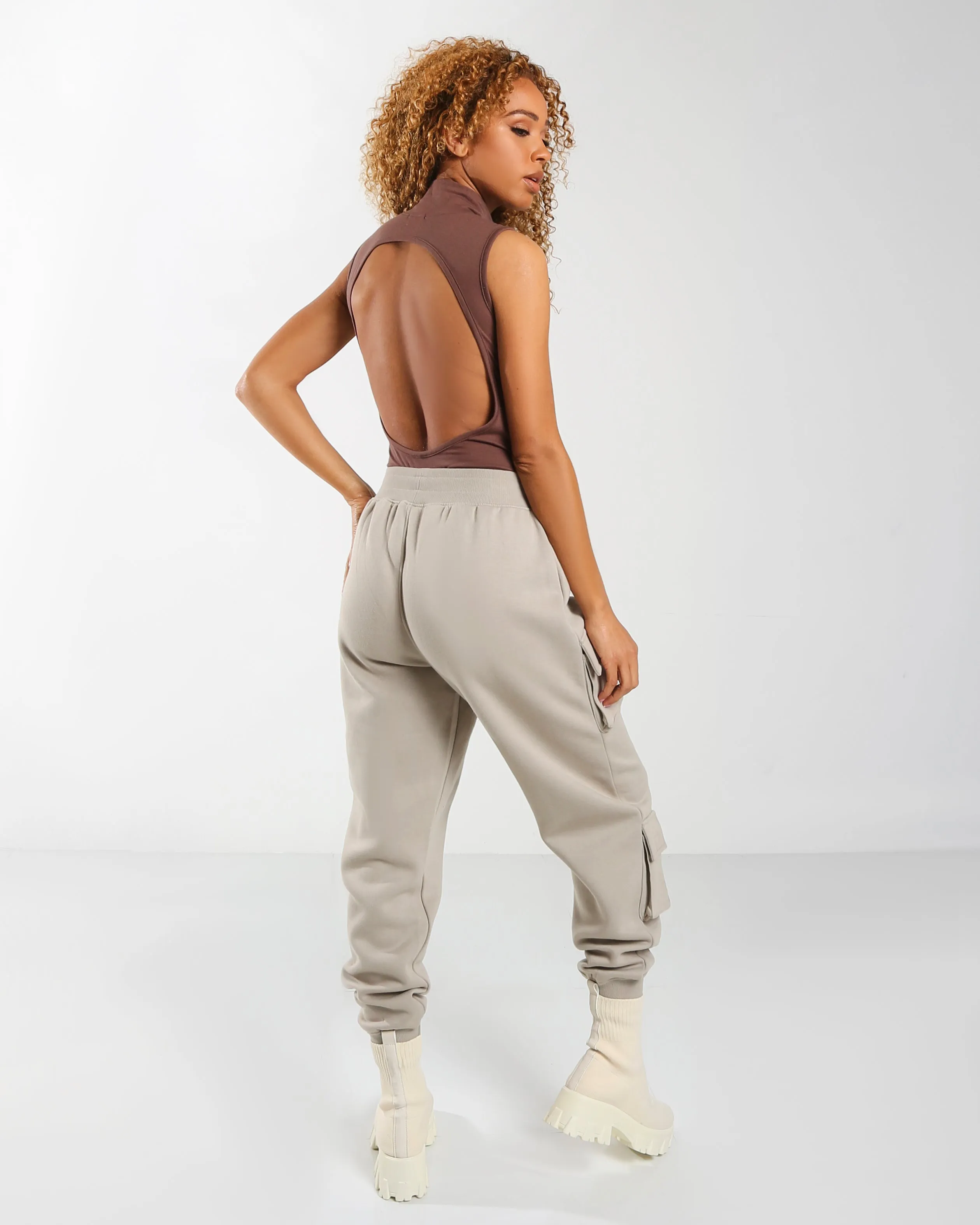 Amber x Public Desire pocket detail cuffed cargo trouser in khaki