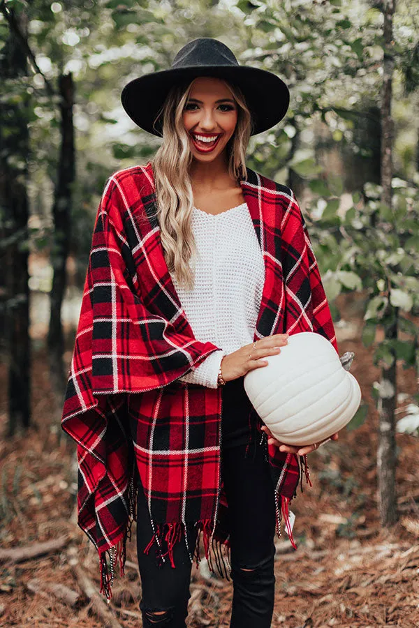 Autumn Mornings Plaid Poncho In Red