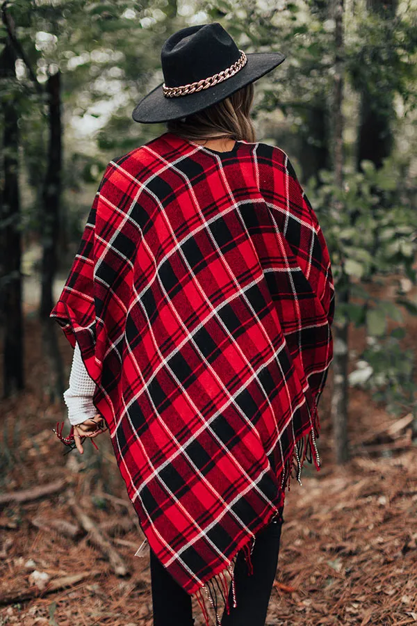 Autumn Mornings Plaid Poncho In Red