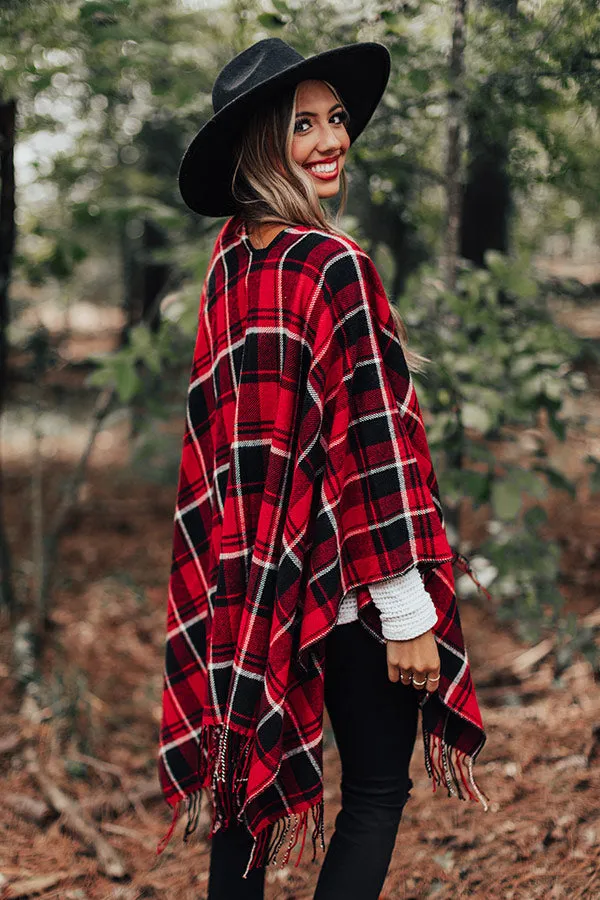 Autumn Mornings Plaid Poncho In Red