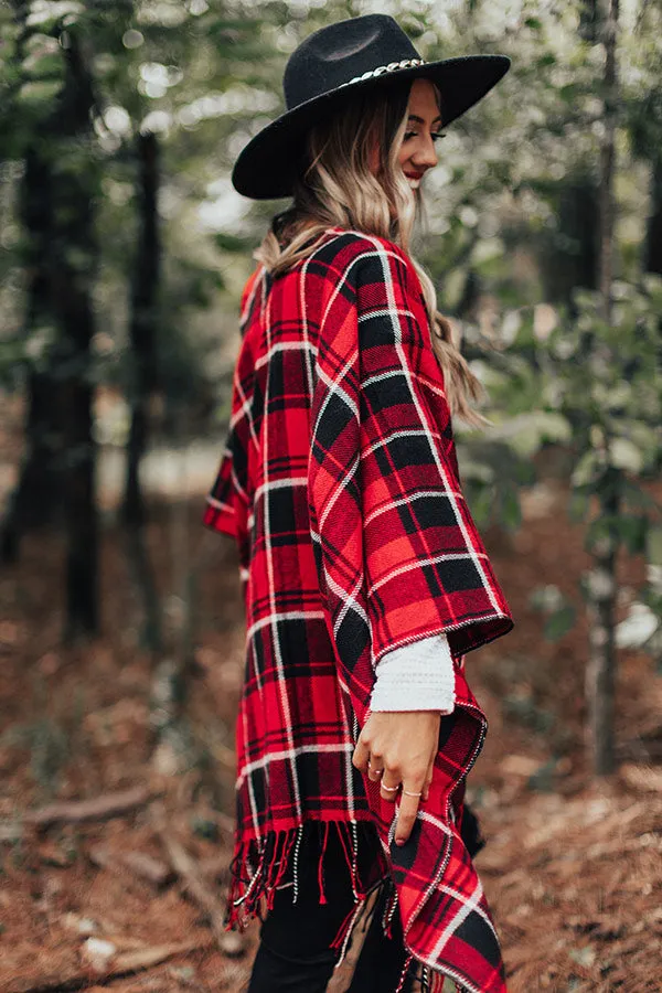 Autumn Mornings Plaid Poncho In Red