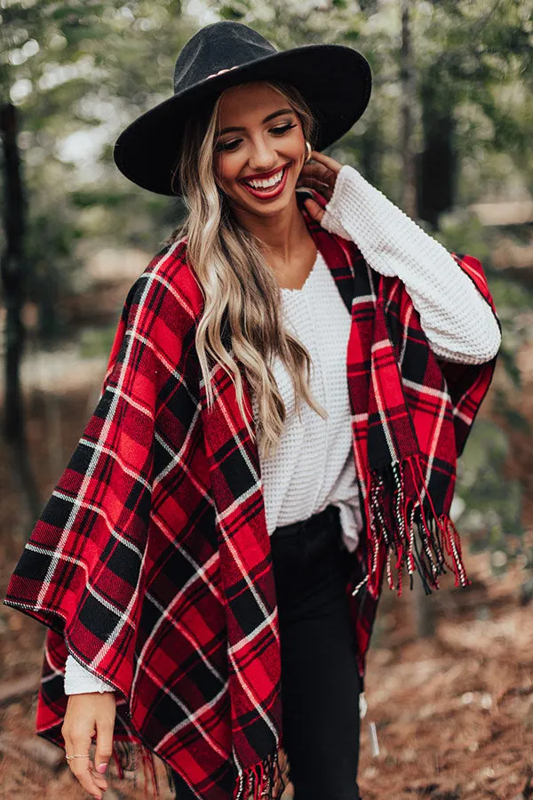 Autumn Mornings Plaid Poncho In Red