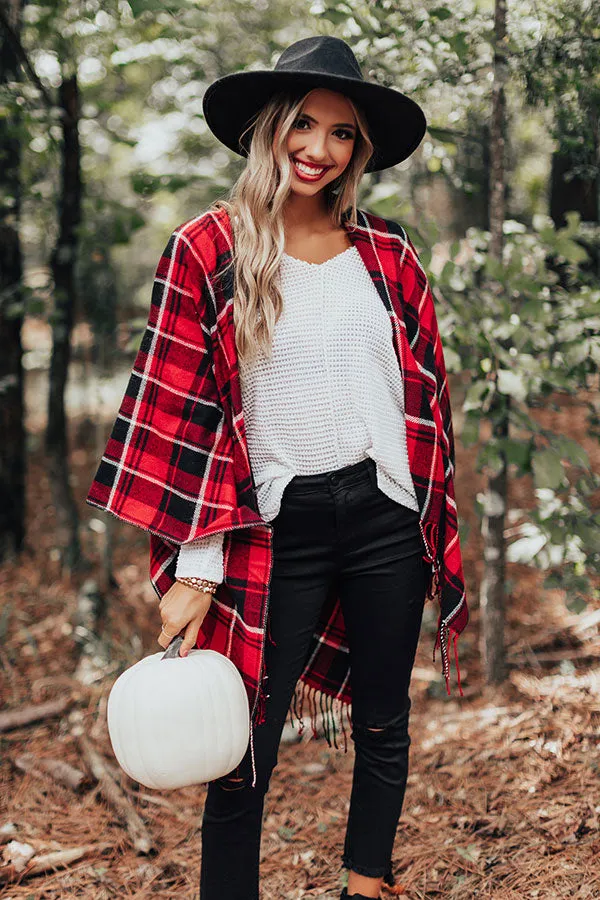 Autumn Mornings Plaid Poncho In Red