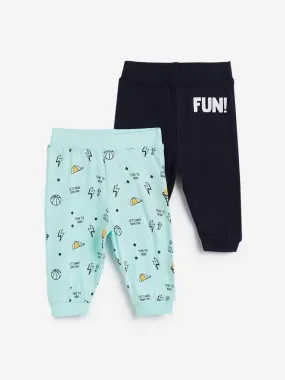 Baby HOP Mint Text Print Joggers Set of Two