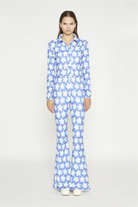 Blue-Large Flower Flared-Trousers