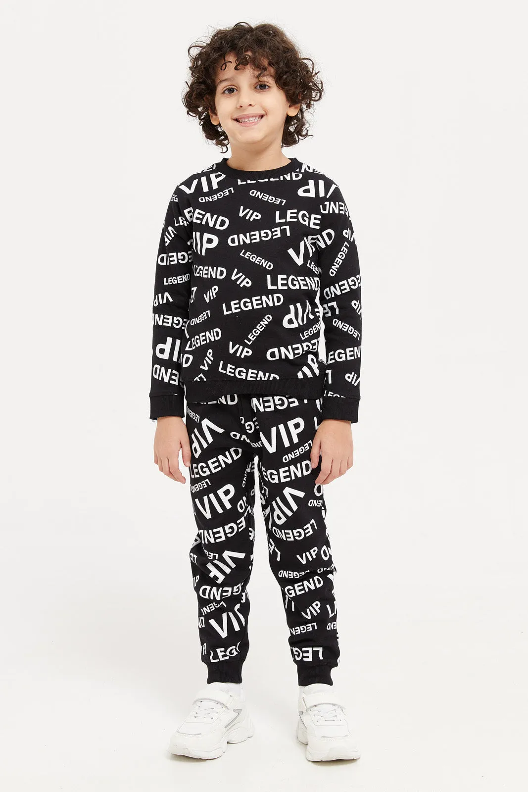 Boys Black Printed Jog Suit (2 Piece)