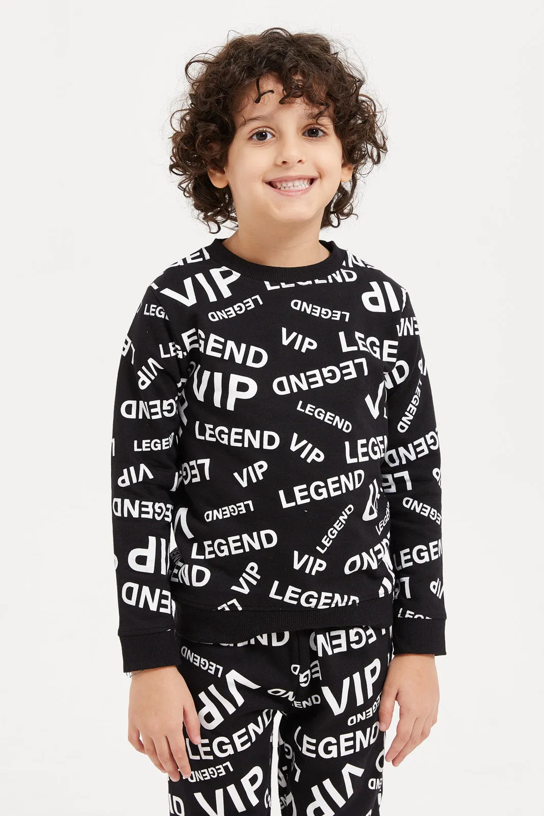 Boys Black Printed Jog Suit (2 Piece)