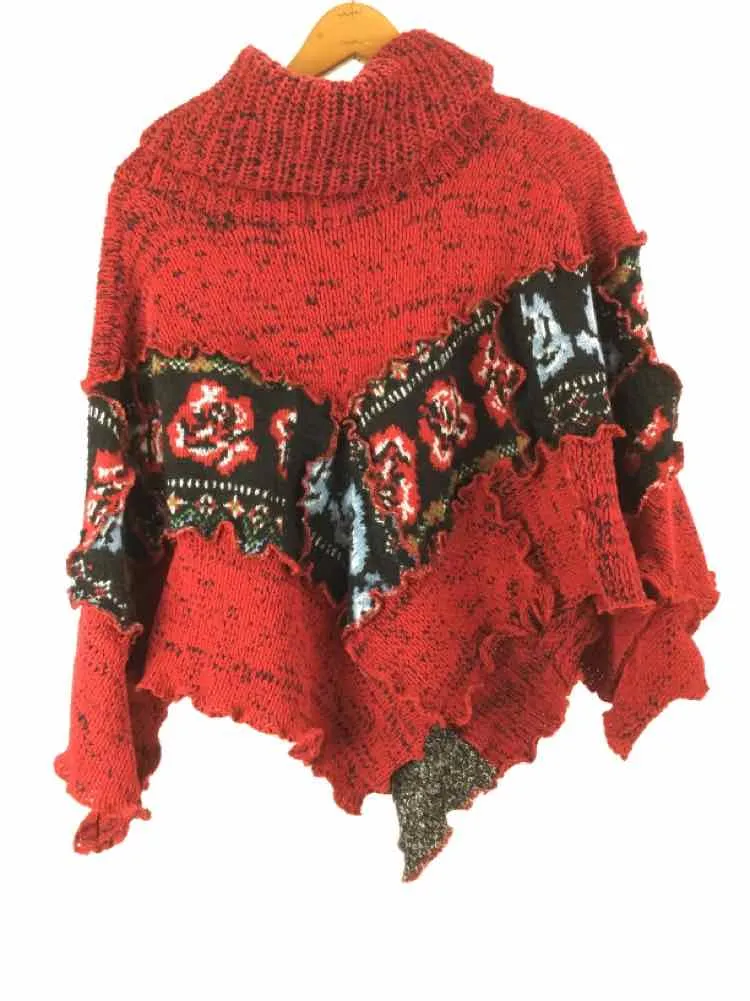 BrisingDesigns Size One Size Red/Black NWT Recycled Textiles Cowl Neck Poncho