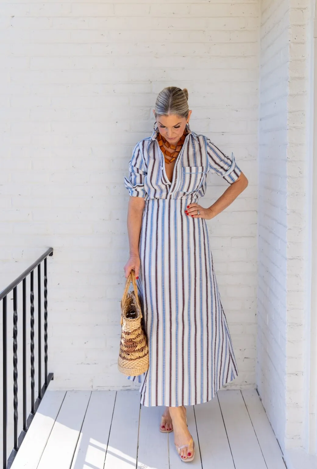 Buru x Pencil & Paper Co. PJ Blouse - Blue & Brown Seersucker