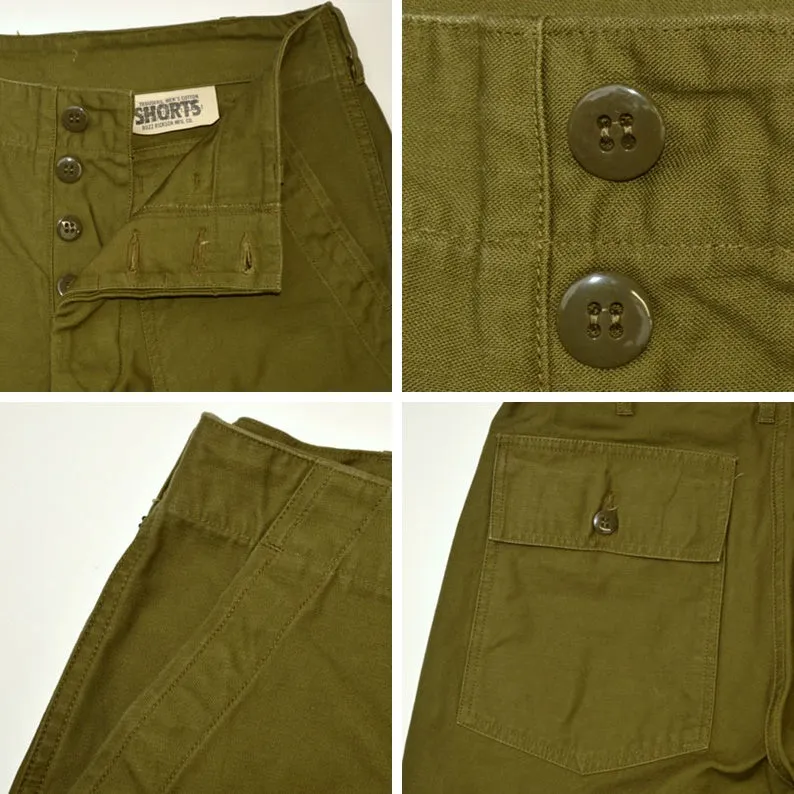 BUZZ RICKSON'S "BR51735" TROUSERS, MEN'S, COTTON SATEEN OLIVE GREEN QM SHADE 107, TYPE 1, CLASS SHORTS