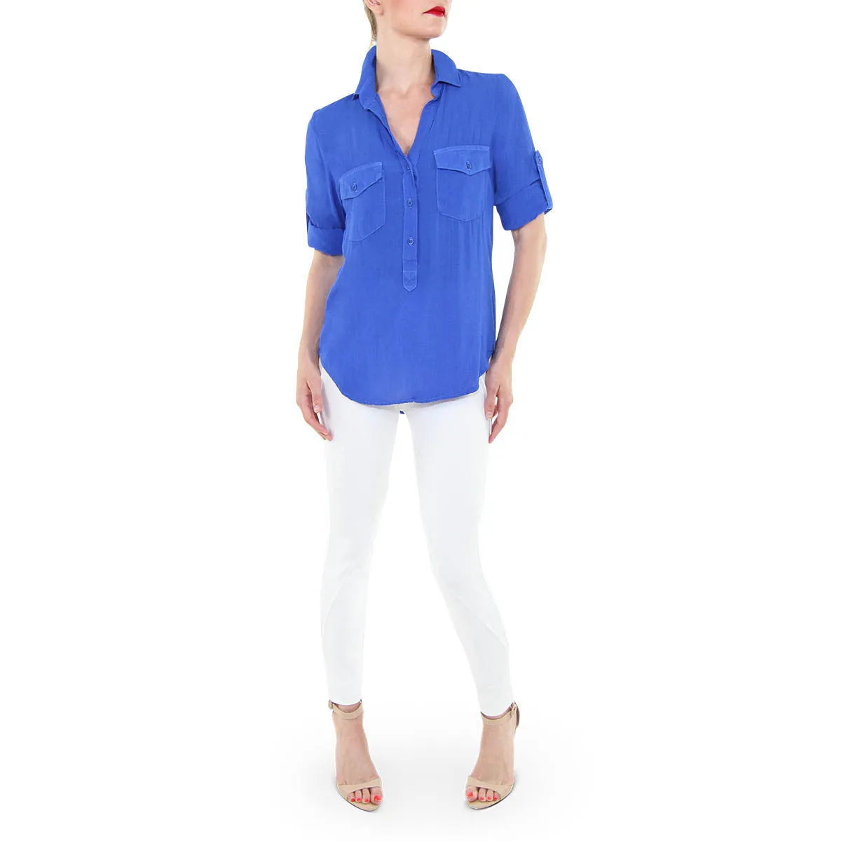 Capri Button Down Shirt in Shibori Blue