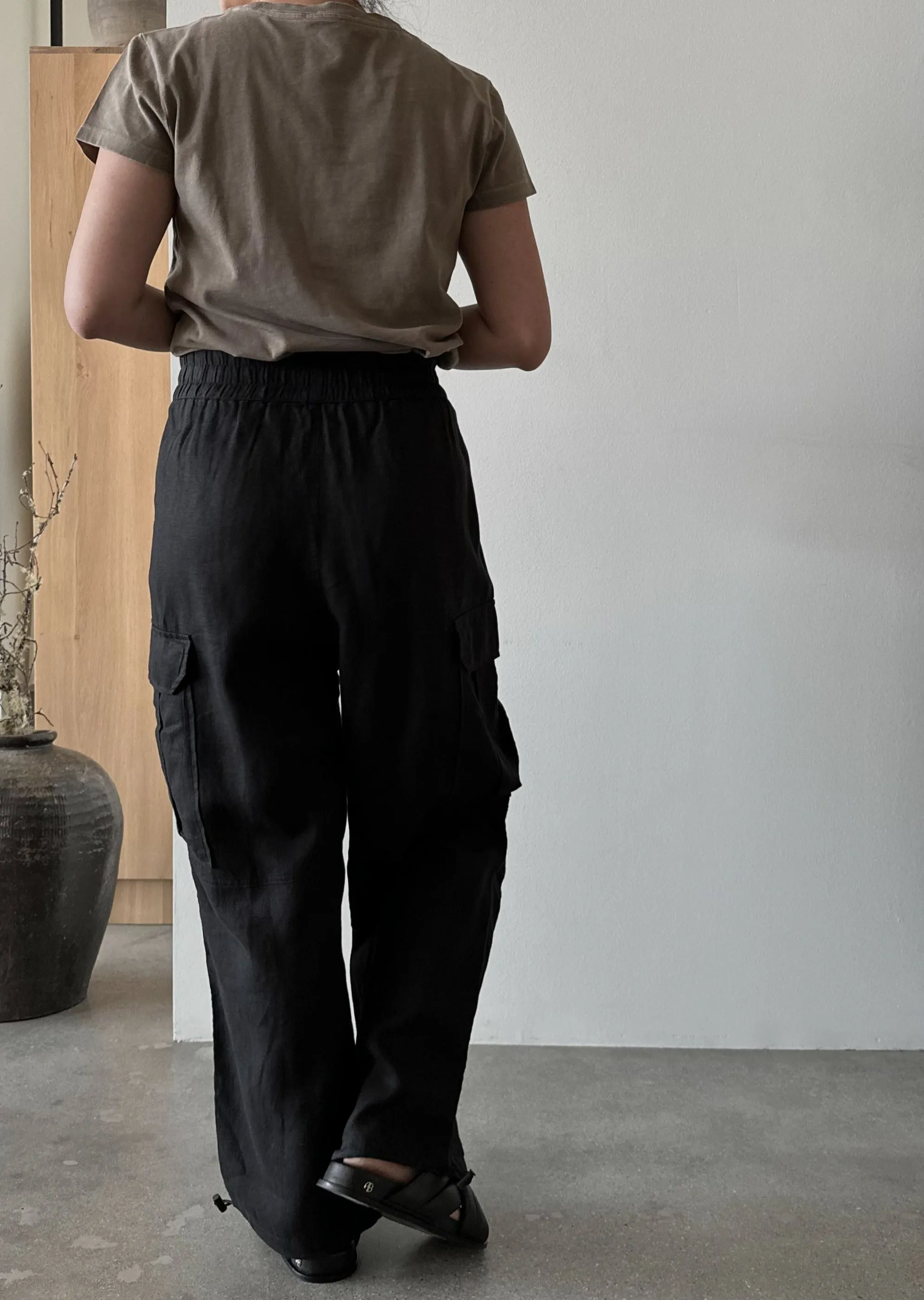 Cargo Linen Pants - Black