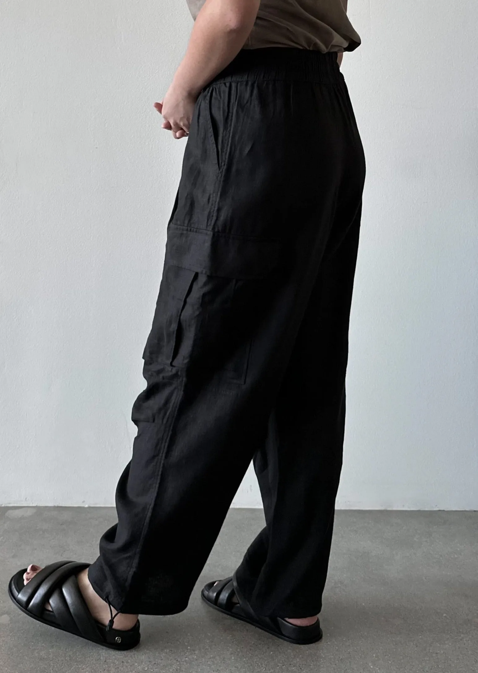 Cargo Linen Pants - Black