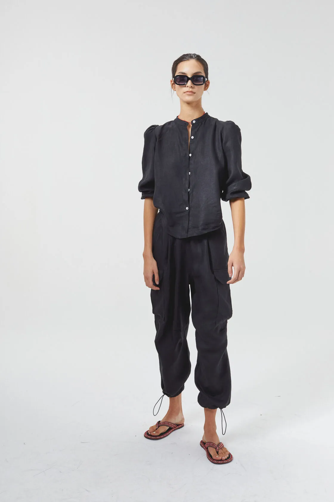 Cargo Linen Pants - Black