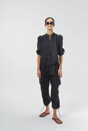 Cargo Linen Pants - Black