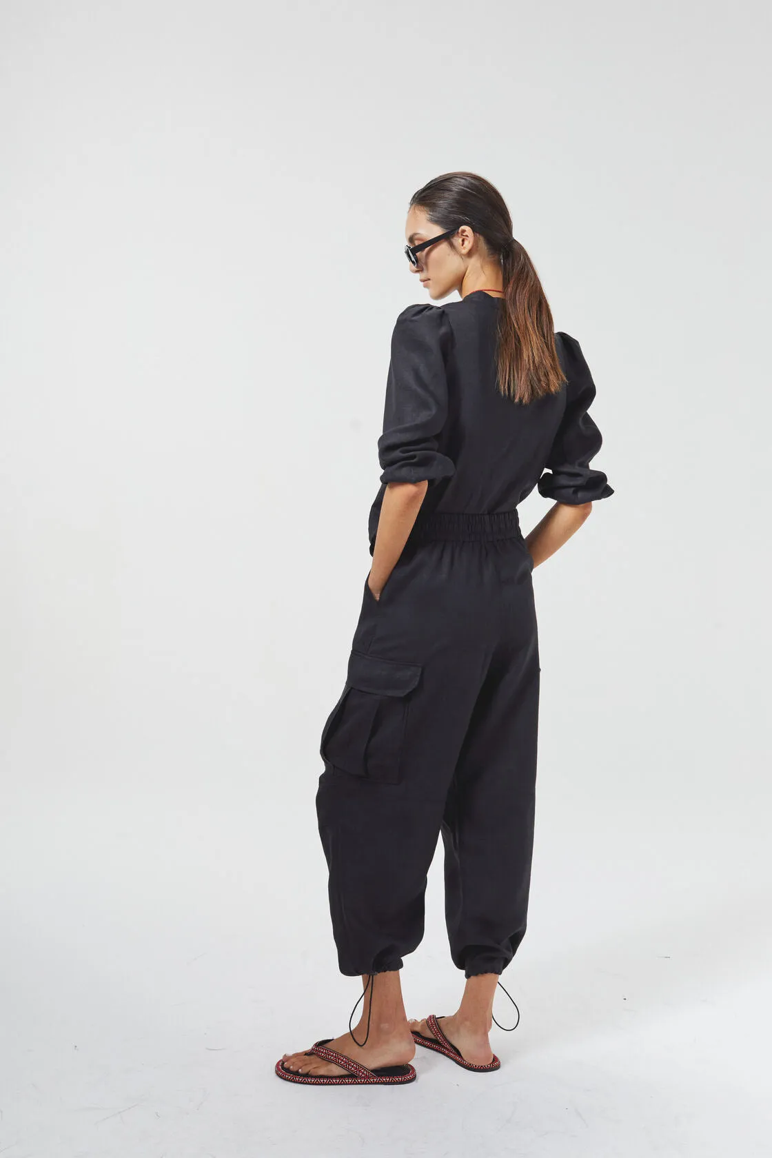 Cargo Linen Pants - Black