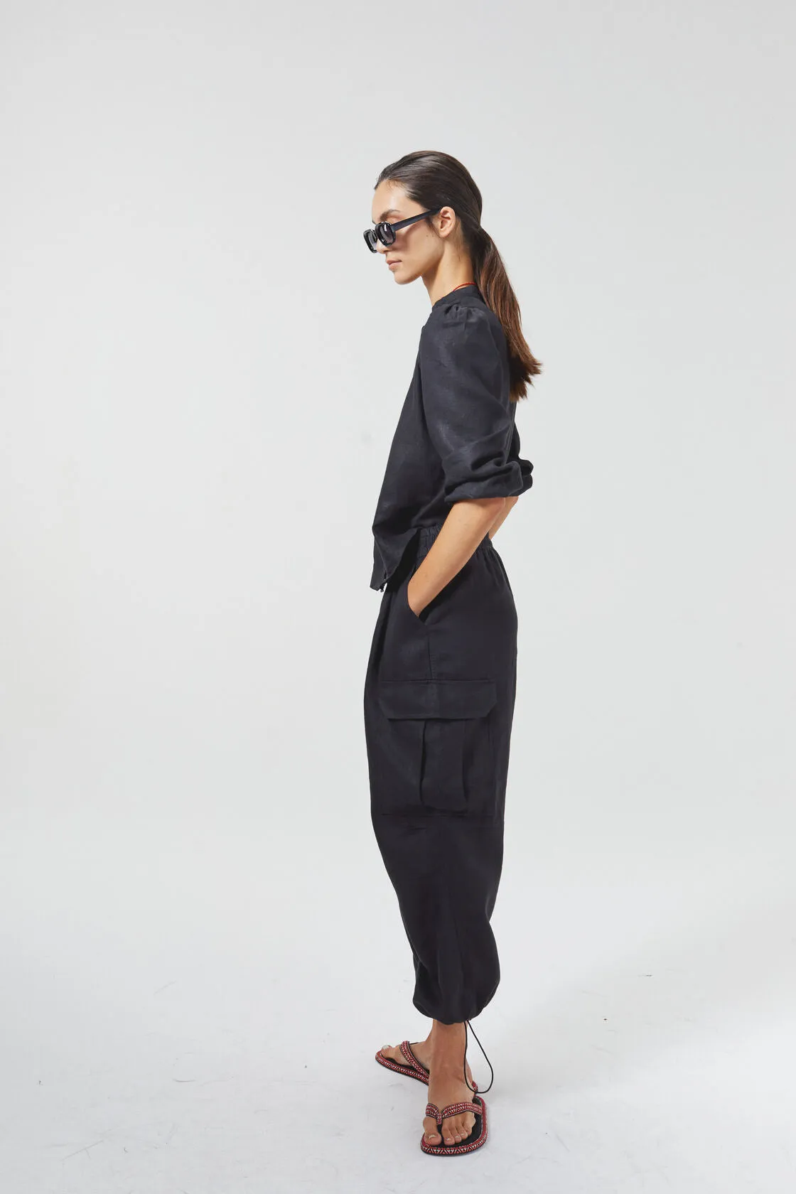 Cargo Linen Pants - Black