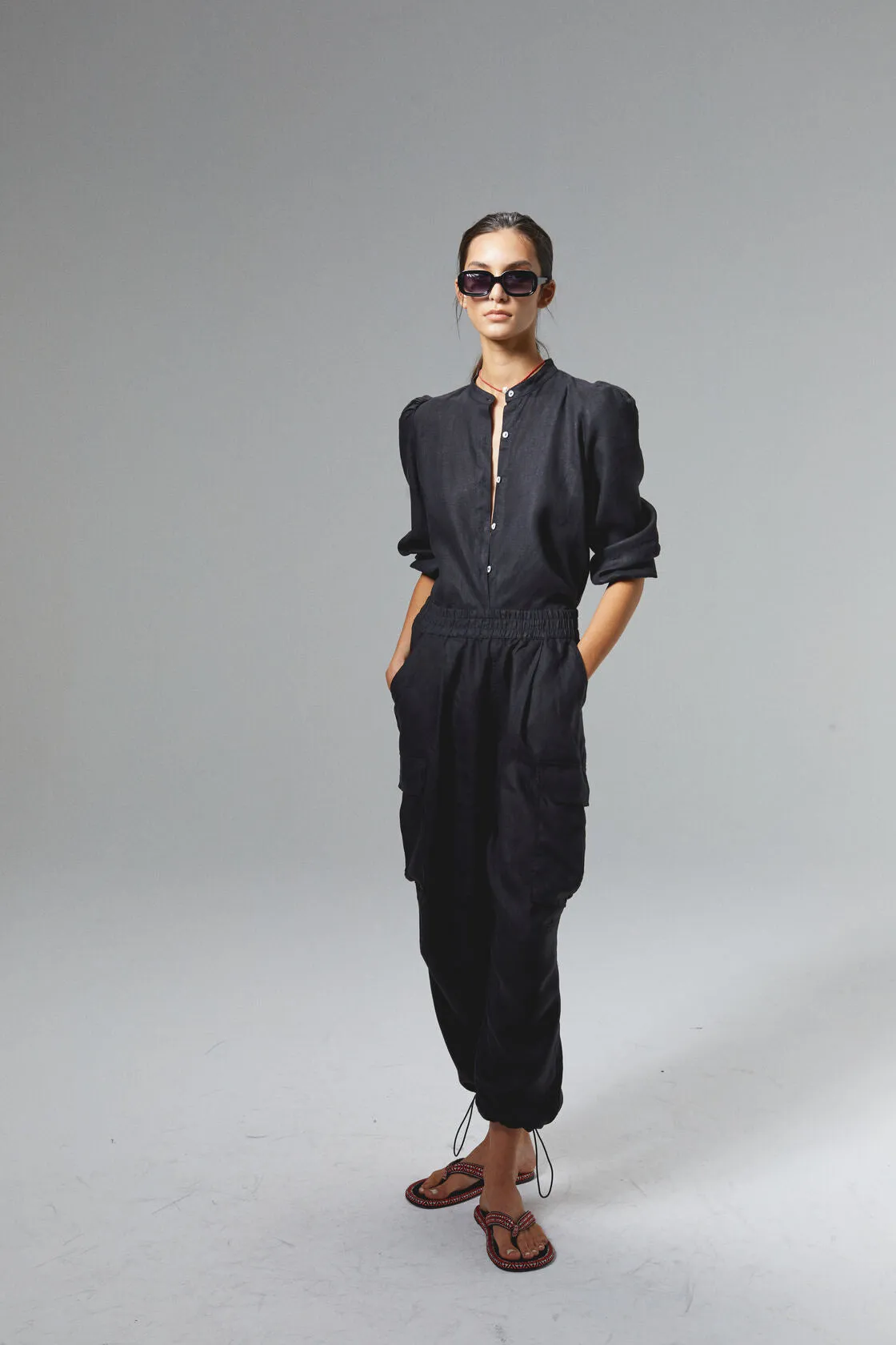 Cargo Linen Pants - Black