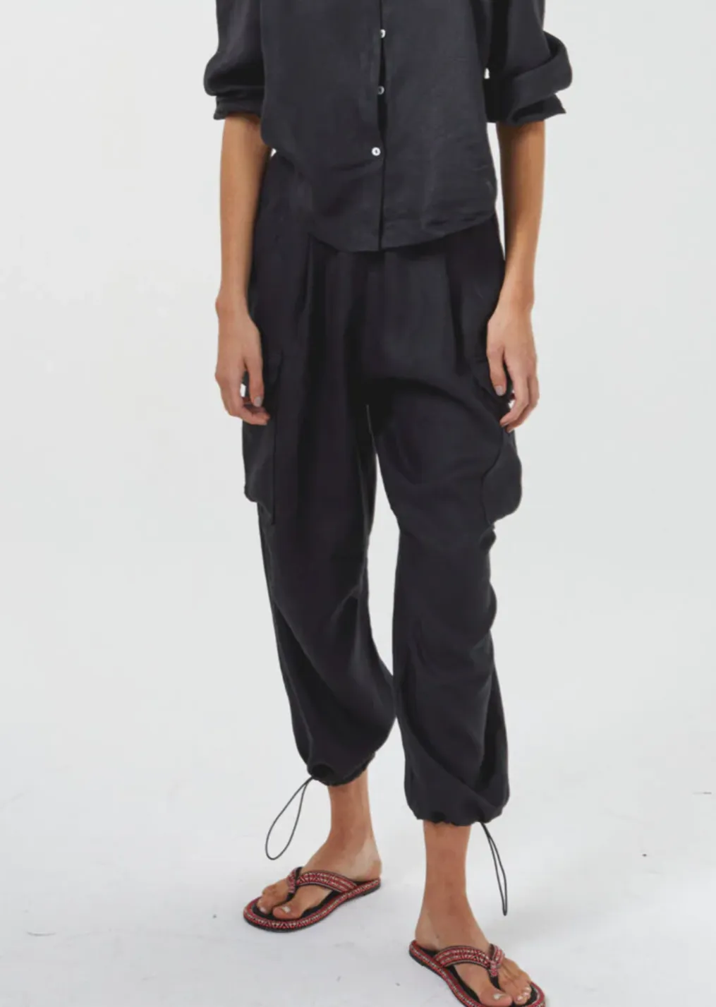 Cargo Linen Pants - Black