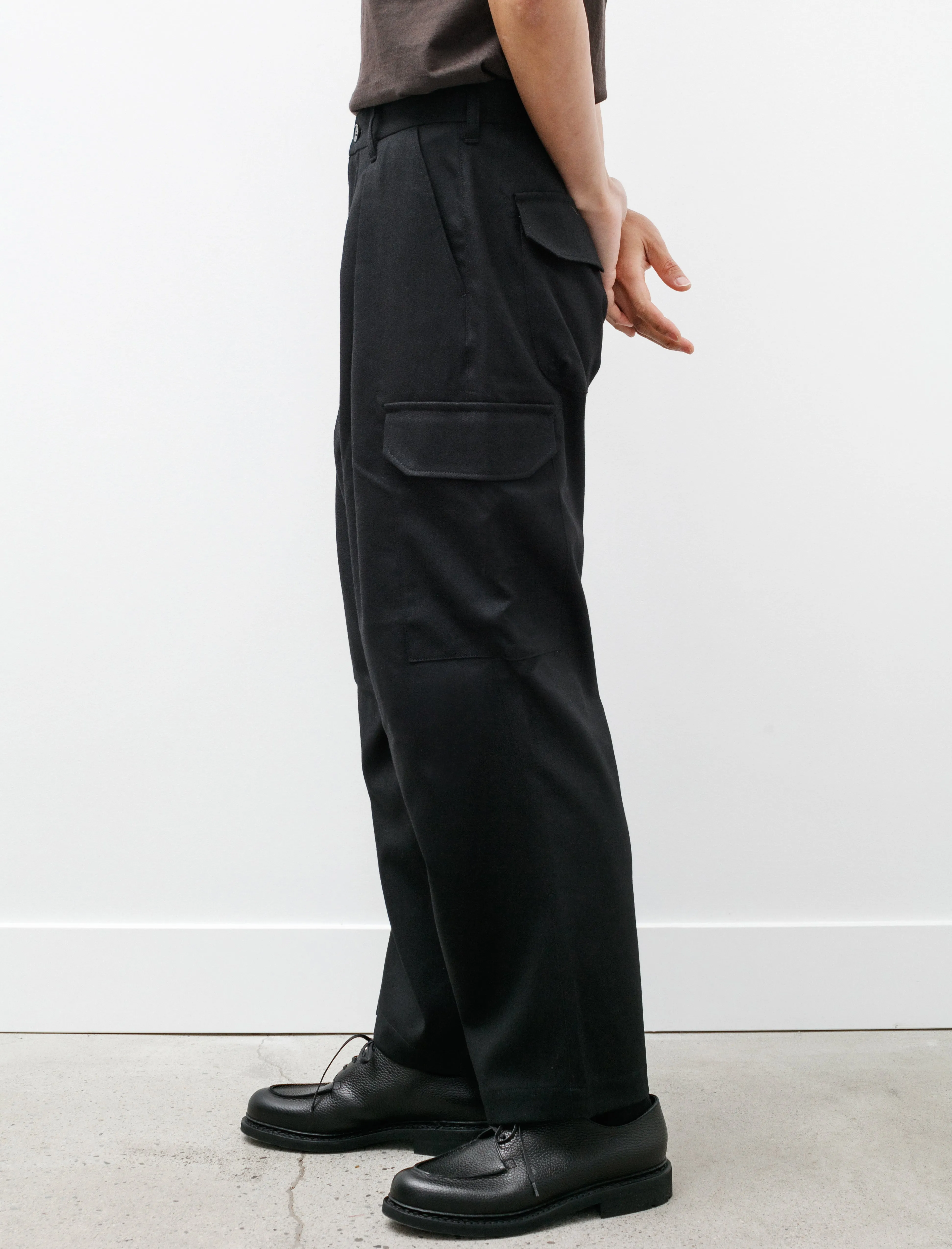 Cargo Tuck Pants B Black Wool