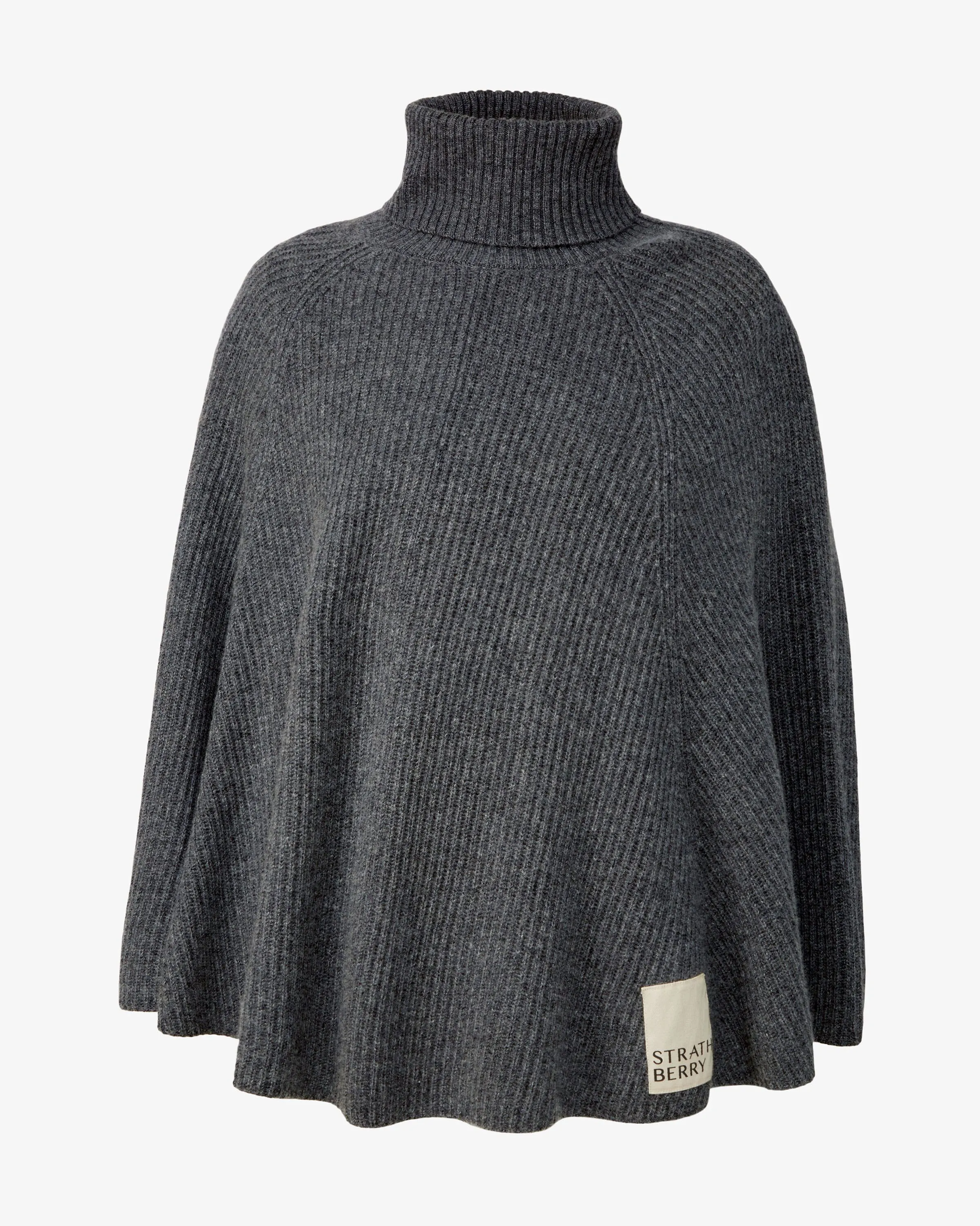 Cashmere Wool Ribbed Poncho - Grey