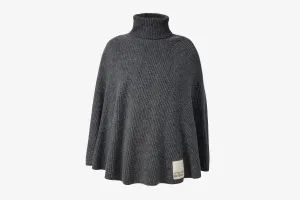 Cashmere Wool Ribbed Poncho - Grey