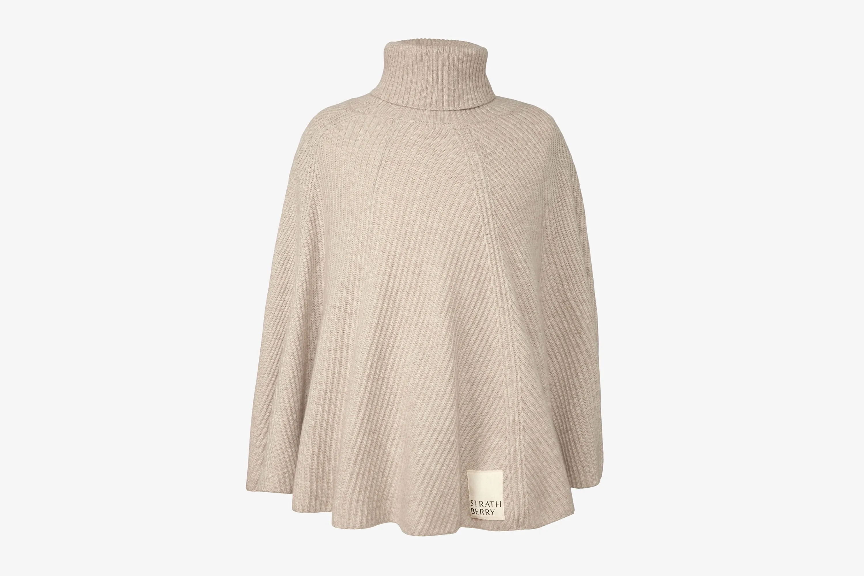 Cashmere Wool Ribbed Poncho - Millet