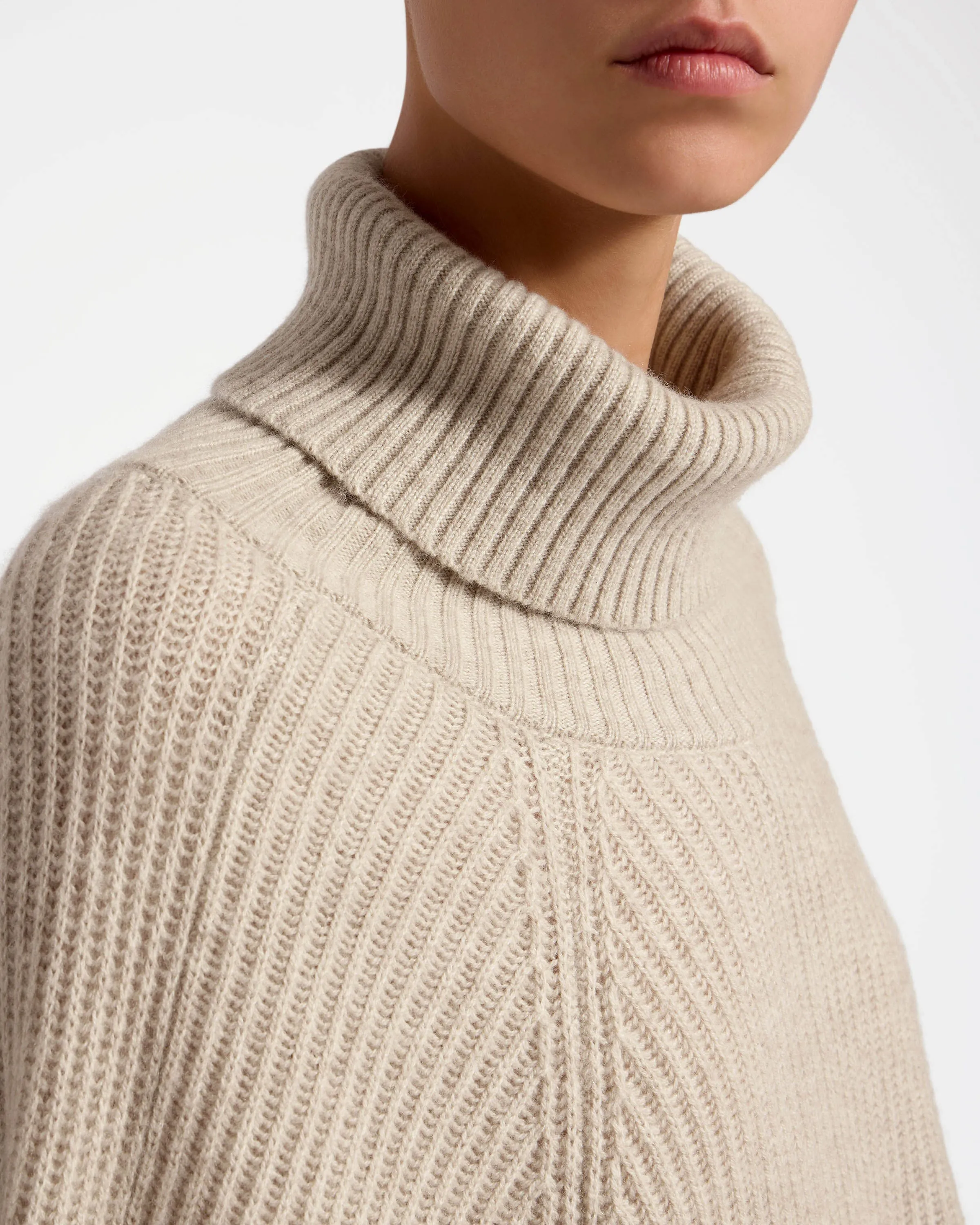 Cashmere Wool Ribbed Poncho - Millet