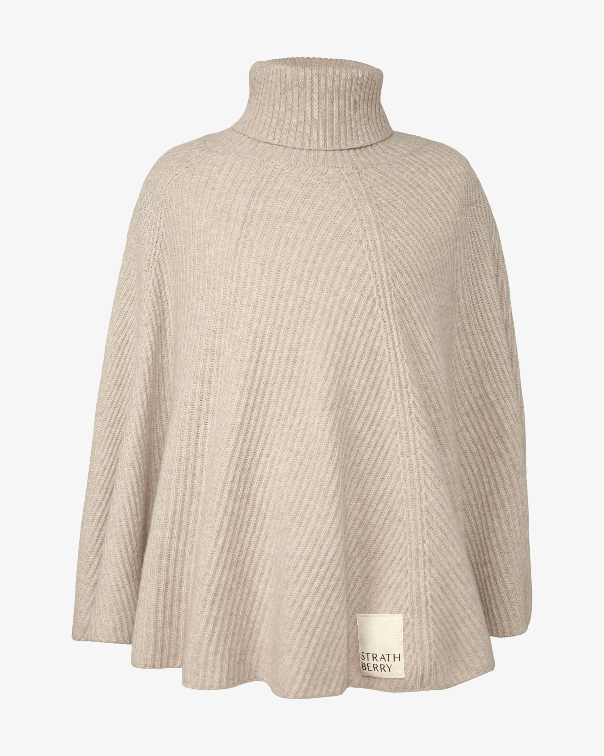 Cashmere Wool Ribbed Poncho - Millet