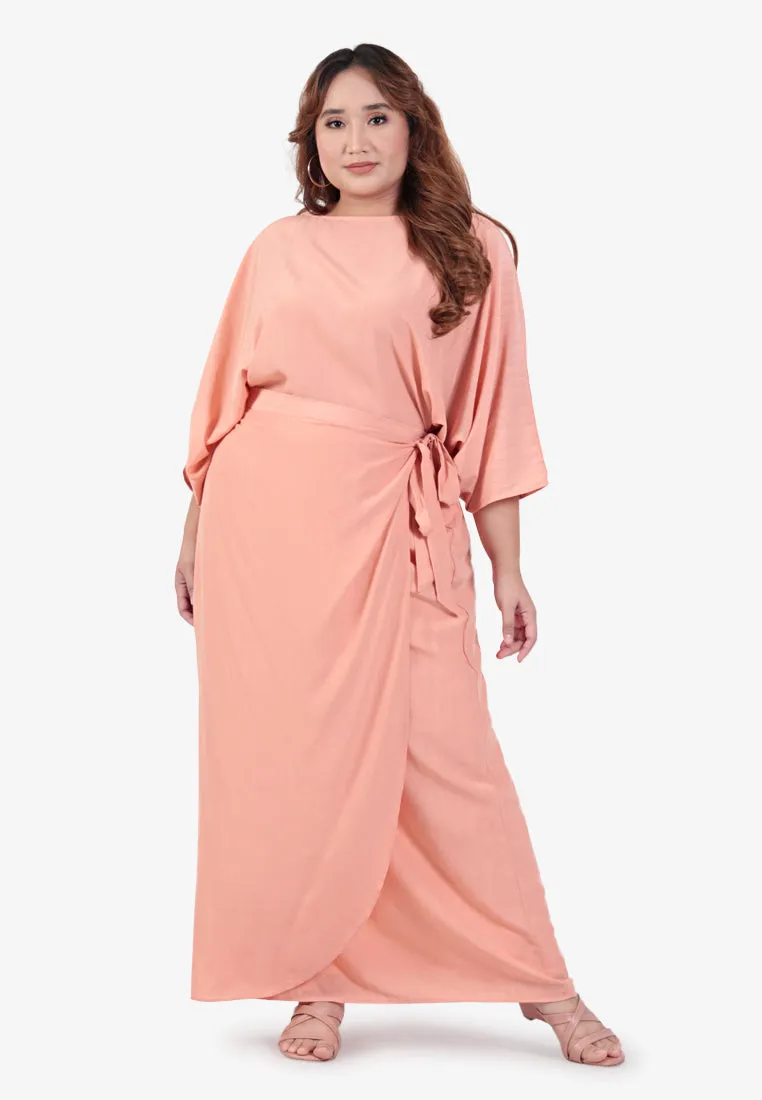 Casyida Raya Minimalist Kaftan Kurung Set - Peach