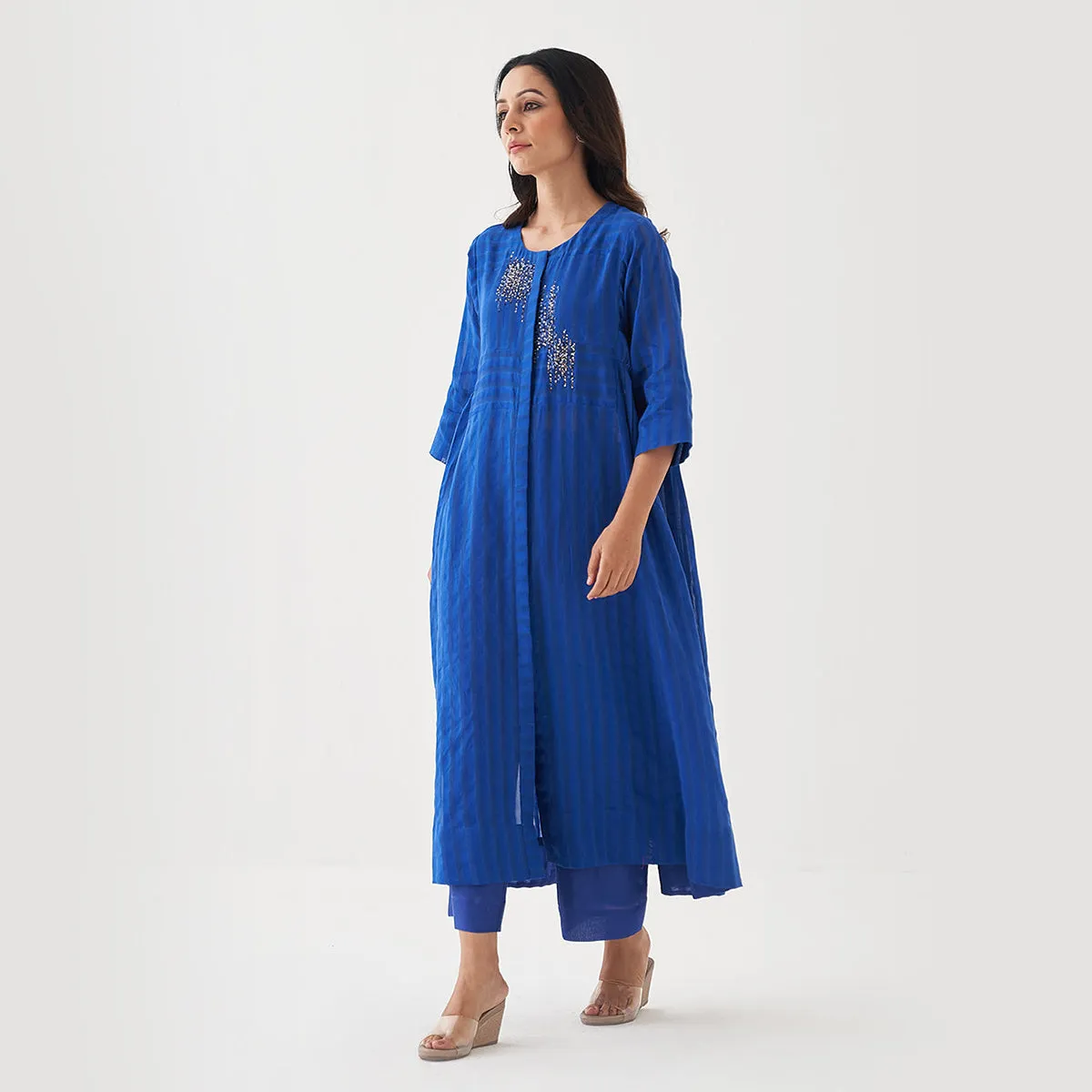 Chanderi Cotton Kurta Set for Women | Blue