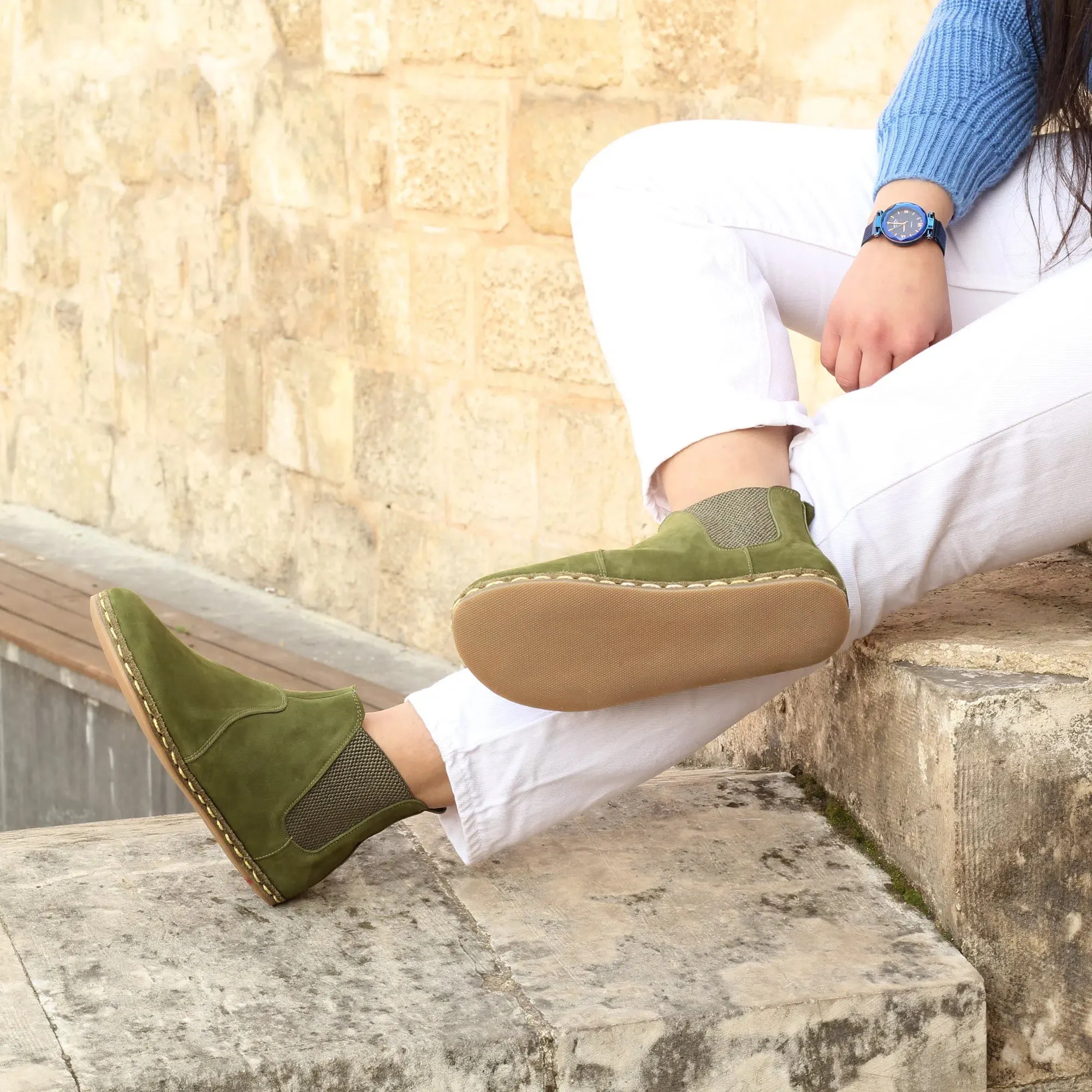 Chelsea Barefoot Boots Green Handmade Women's