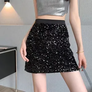 Chic Comfortable Sequin Short Skirt with Stretchy Fabric