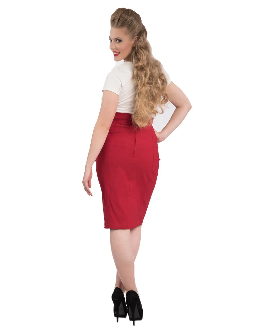 Cora High Waist Pencil Skirt in Red by Steady Clothing