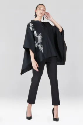 Cotton Poplin Poncho Top With Embroidery