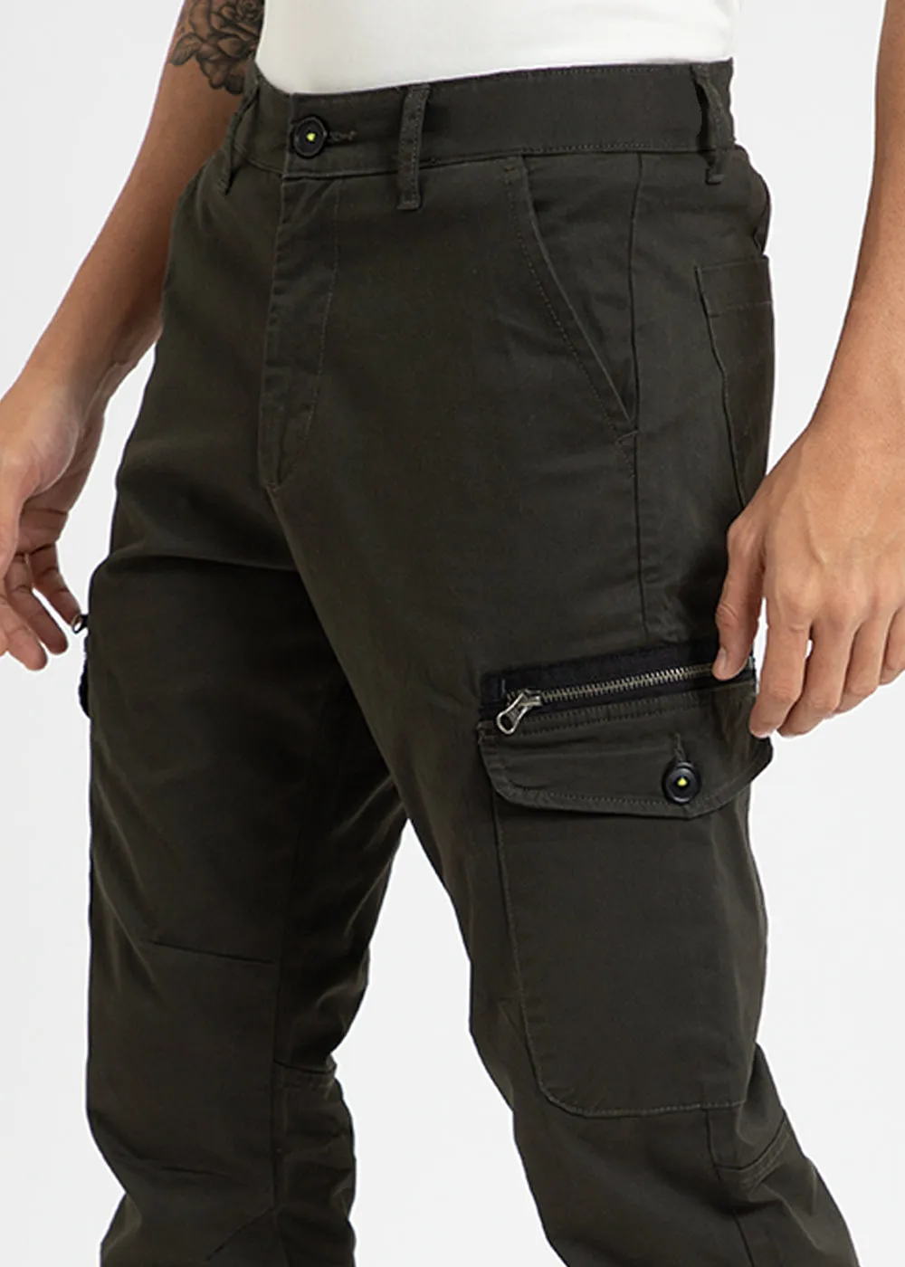 Dark Olive Elasticated Cargo Pant