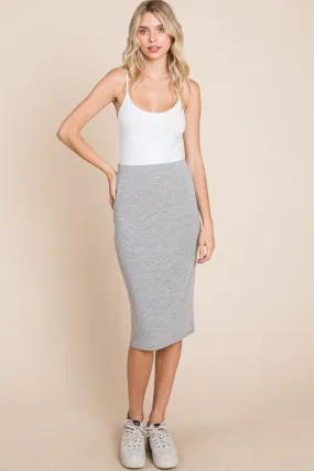 Elastic Waist Pencil Skirt - Gray