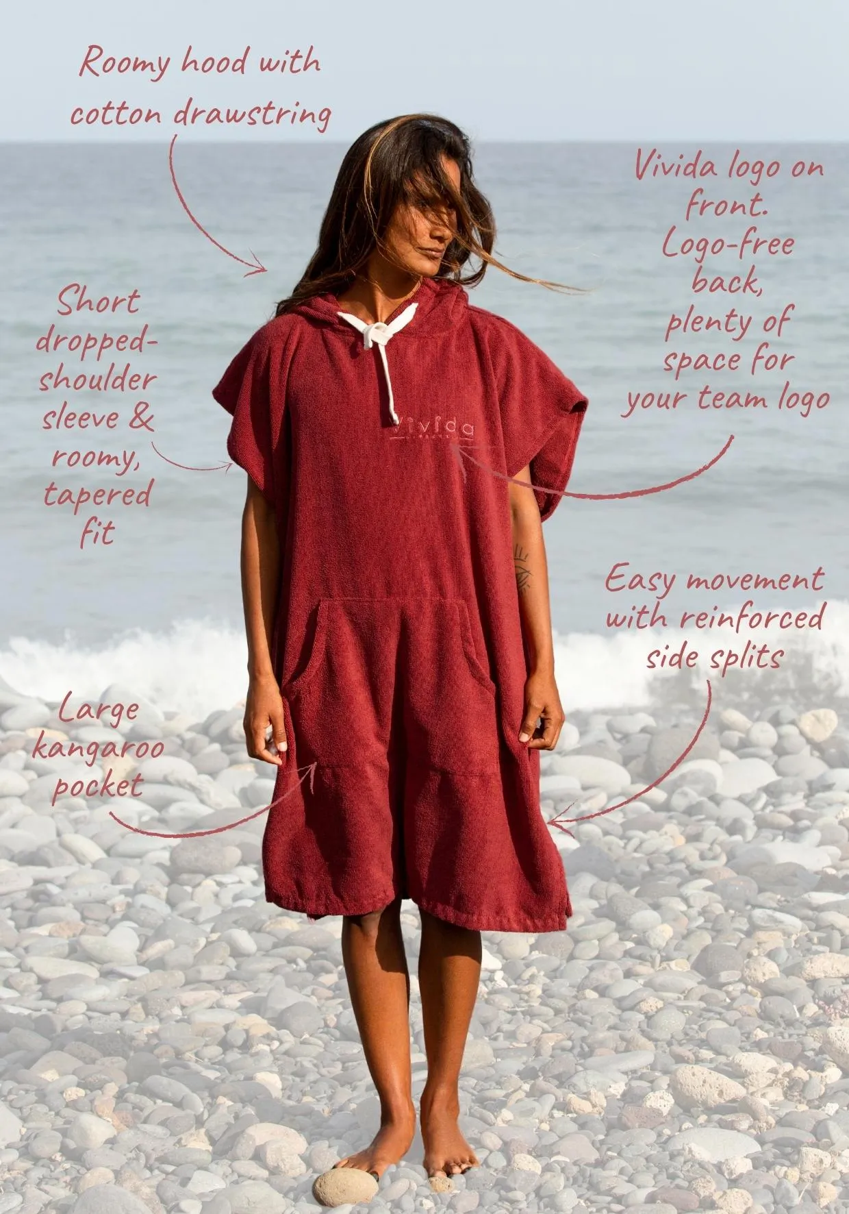 Essential Poncho Towel Changing Robe - Rhubarb Red