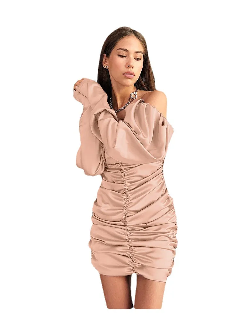 Fashion Pleated off-Shoulder Slim-Fit Slim Looking Dress