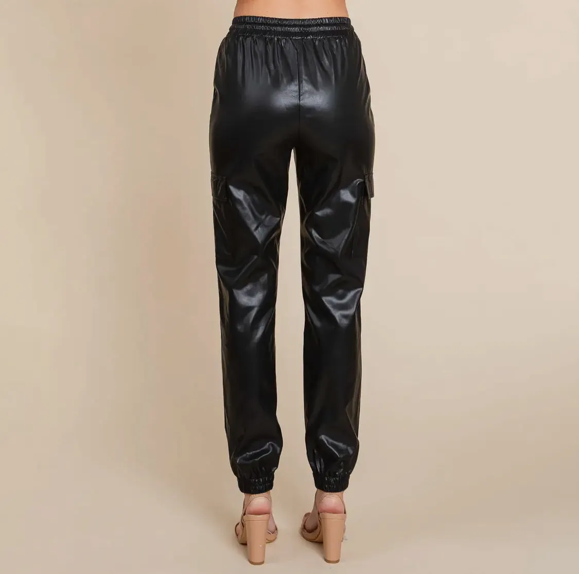 Faux Leather Cargo Pants