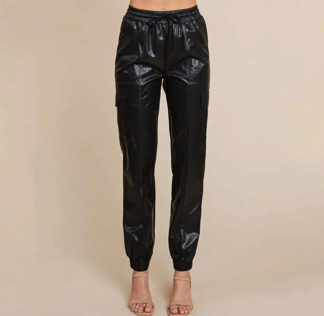 Faux Leather Cargo Pants