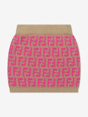 Fendi Girls Knitted FF Logo Skirt in Pink