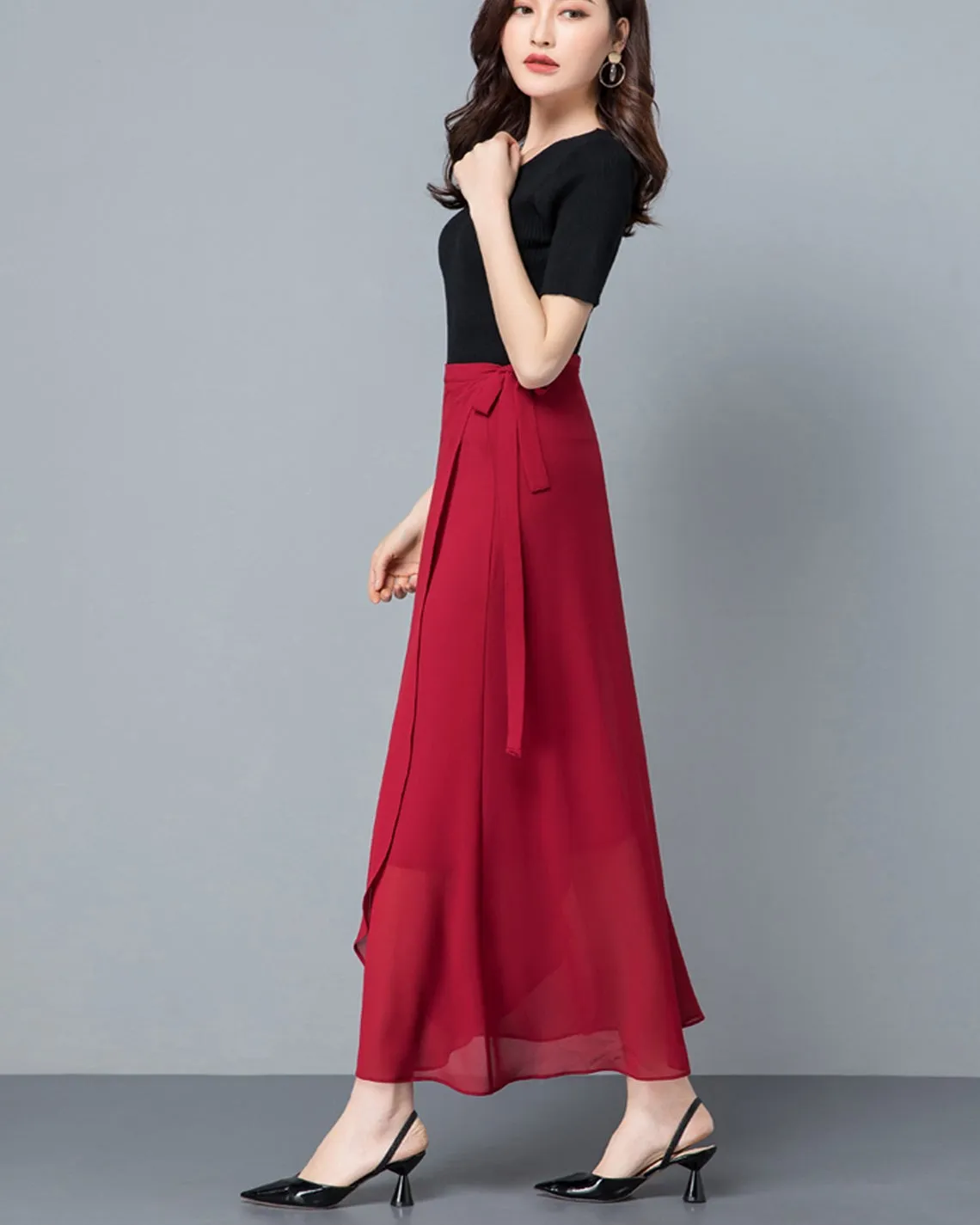 Flare skirt, Chiffon midi skirt, Women's wrap skirt, A-line skirt, long skirt, high waist skirt, plus size skirt, customized skirt A0014