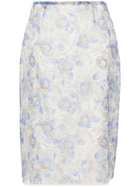 FLORAL-PRINT SHEER PENCIL SKIRT